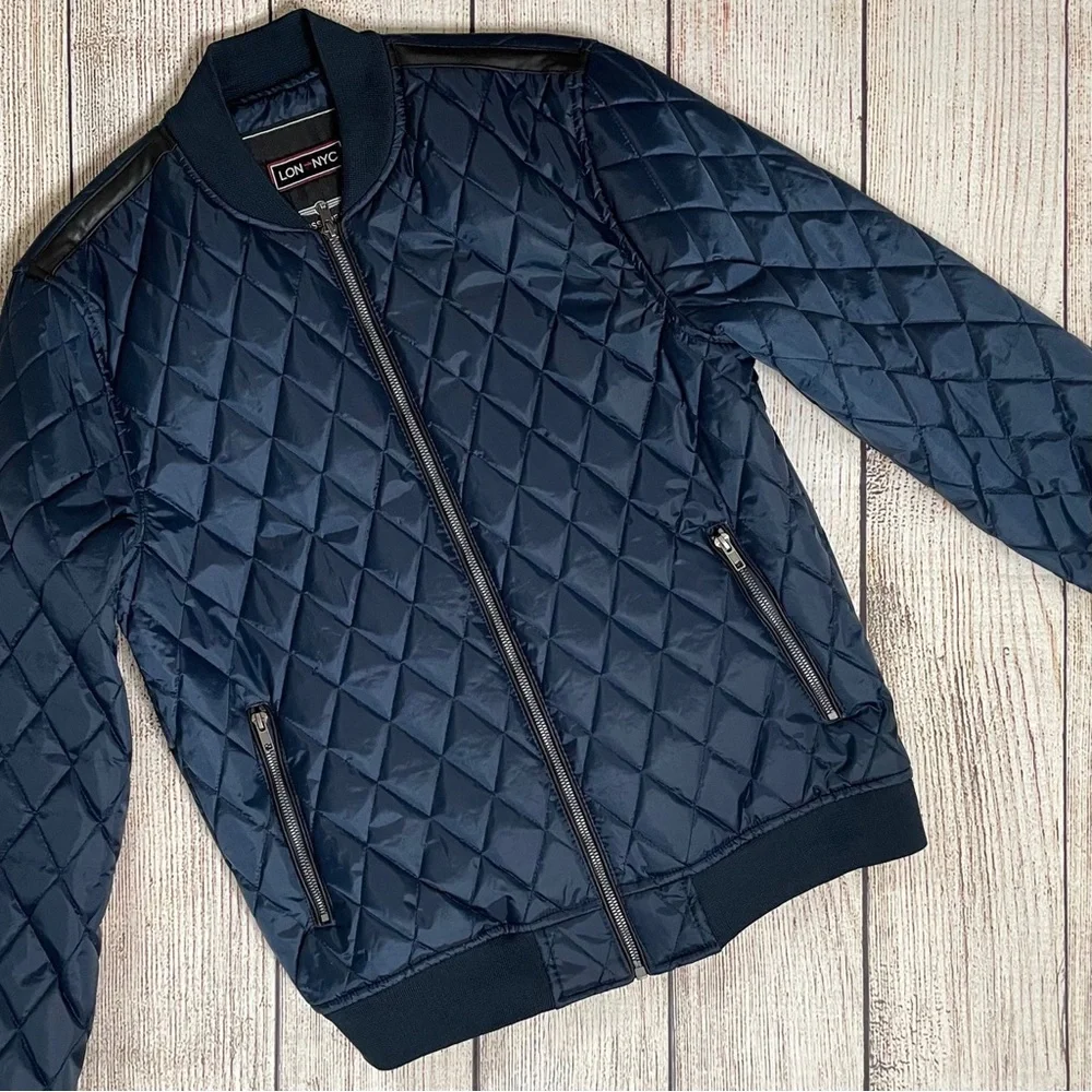 LON NYC Men’s Quilted Bomber Jacket - Picture 1 of 6